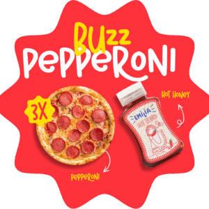 3 x Pepperoni Pizza 1 x Emilia Hot Honey Sauce
